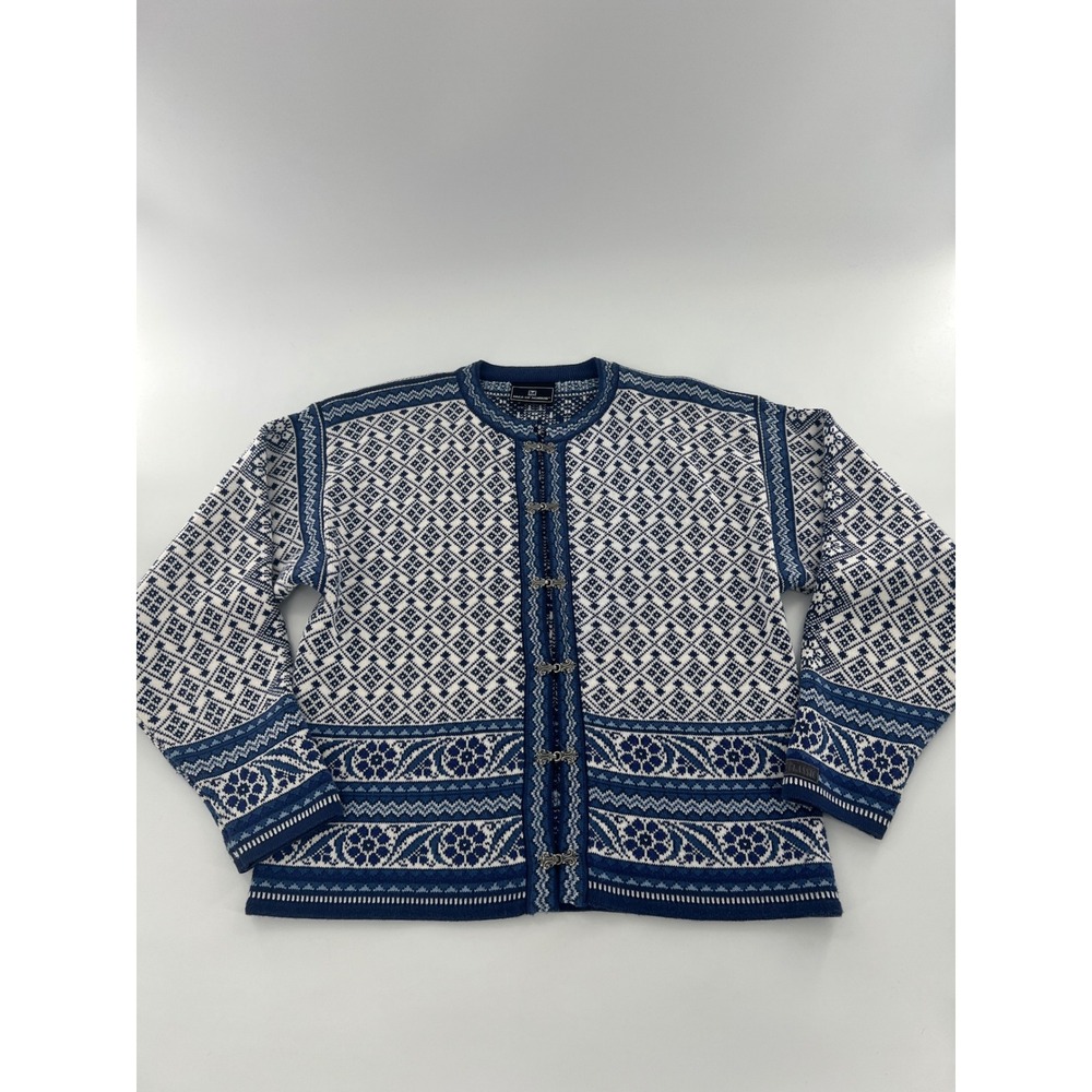 Dale of Norway Dale Classic Cotton Blue Nordic Fair Isle Clasp Cardigan holiday